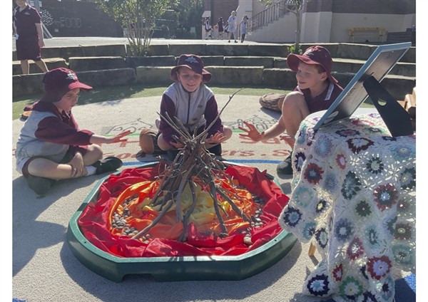 Image of students around a campfire reflecting and praying